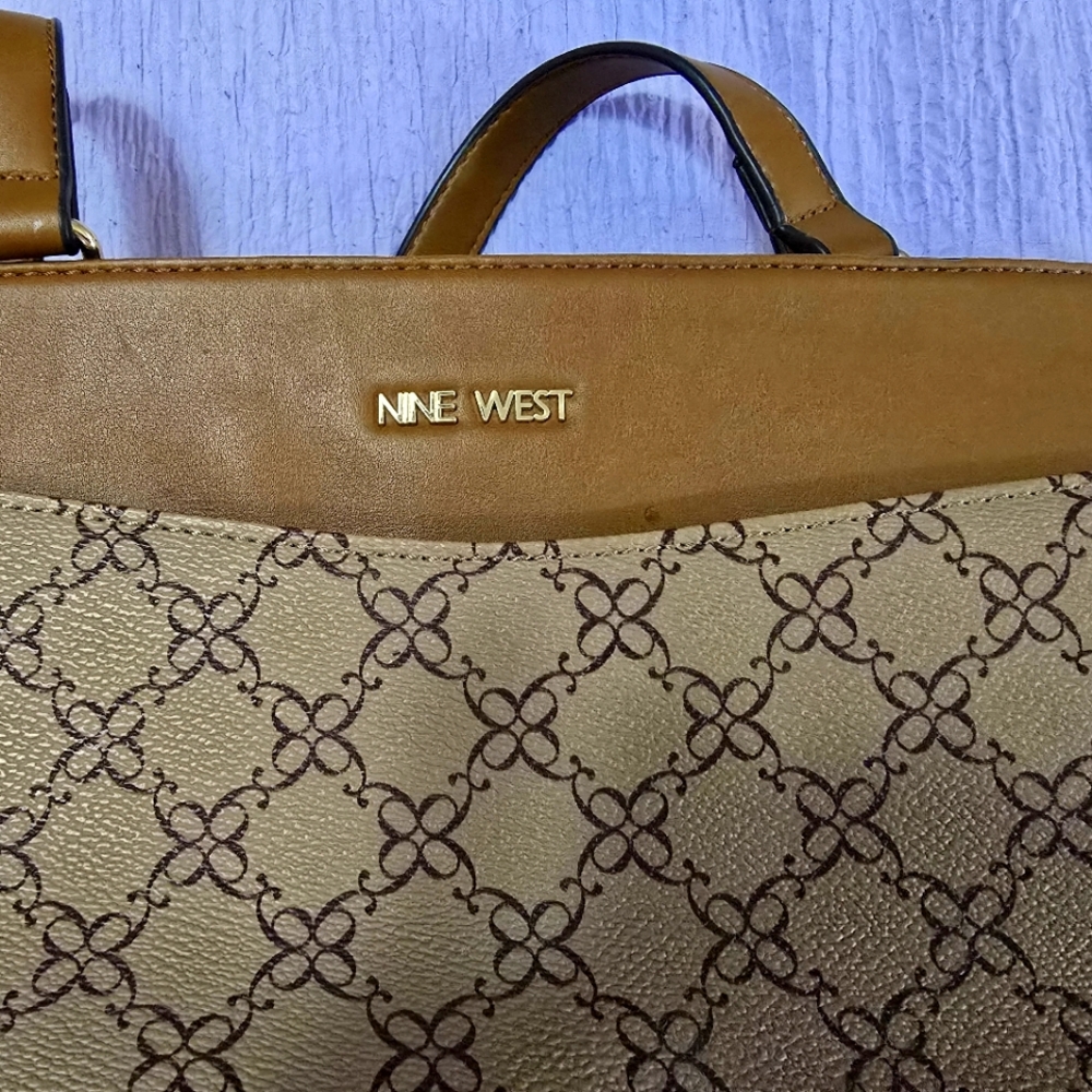Nine West Brown and Tan Hand Bag with Geometric Design